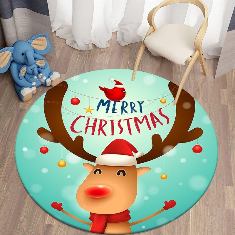Christmas Round Carpet Santa Claus Area Rugs Kitchen Bedroom Carpet Living Room Children's Rugs Kids Play Mat Christmas Decor