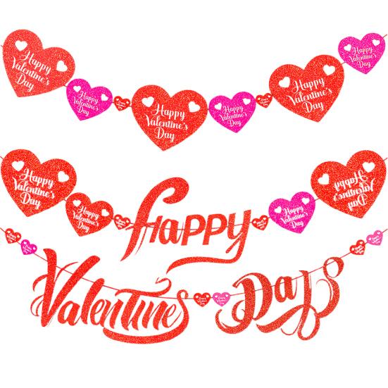 1 комплект баннеров ко Дню святого Валентина с блестками в виде сердечек для подвесного потолка, баннеров с Днем святого Валентина, растяжек для свадебной вечеринки