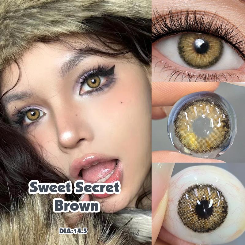 Контактные линзы Mill Creek Sweet Secret Color с гибридной радужной оболочкой 14,5 мм, синие/серые/коричневые, годовые контактные линзы