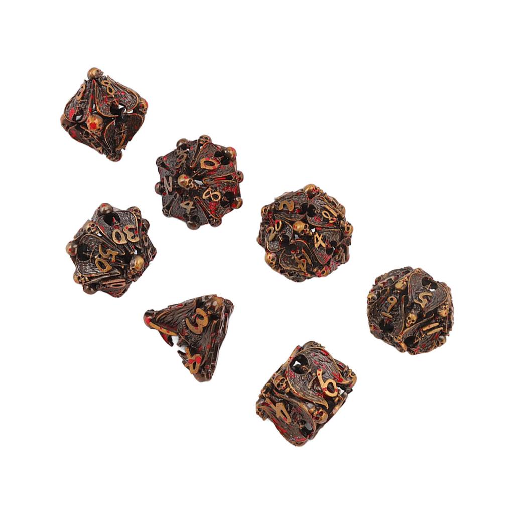 Набор из 7 полых игральных костей, тонкие медные скелетные многогранные металлические кости для ролевых настольных игр, красные