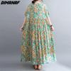 DIMANAF платье больших размеров женское 2023 новые летние стильные зеленые платья свободные платья с круглым вырезом и цветочным принтом новые