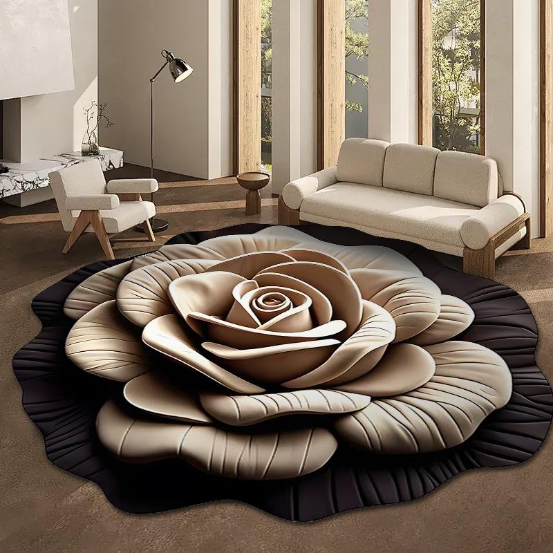 Plush Floral Floor Mat Absorbent Diatomaceous Earth Floor Rug Non-Slip 3D Visual Flower Pattern Rug for Bedroom Entrance Kitchen
