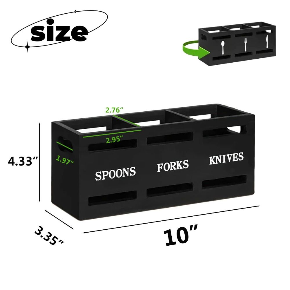 3 Compartments Cutlery Holder Wooden Storage Rack Portable Kitchen Utensil Holder Table Countertop