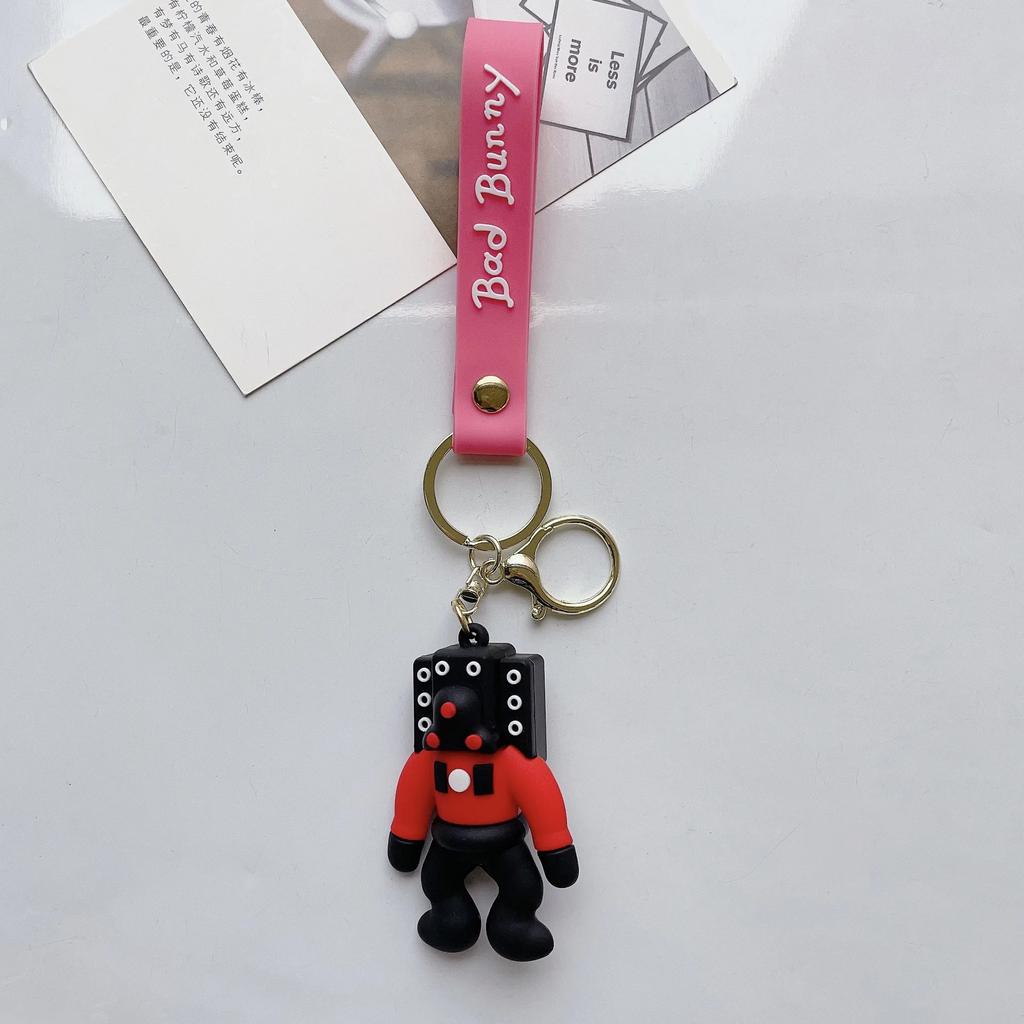 Cuphead Keychain Anime Cartoon Mugman Figures Doll Skibidi Toilet Man Keyring Pendent Car Key Chains Kids Toys Christmas Gifts