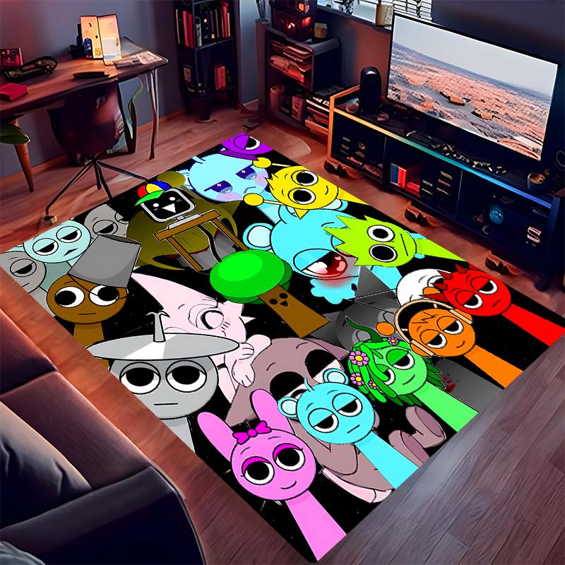 1pc Sprunki Game2 Print Area Rug - Soft, Washable Non-Slip Indoor Mat for Office Chairs, Living Room, Home Office Decorative Rug