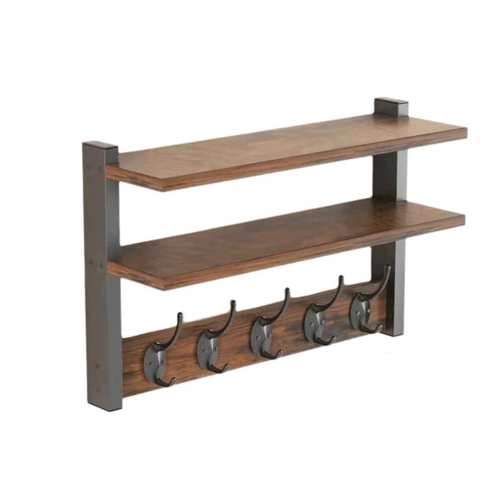 with Hooks Two-Tier Coat Rack Wall Mounted Entryway Coat Hook Wall Shelf for Bedroom Living Room