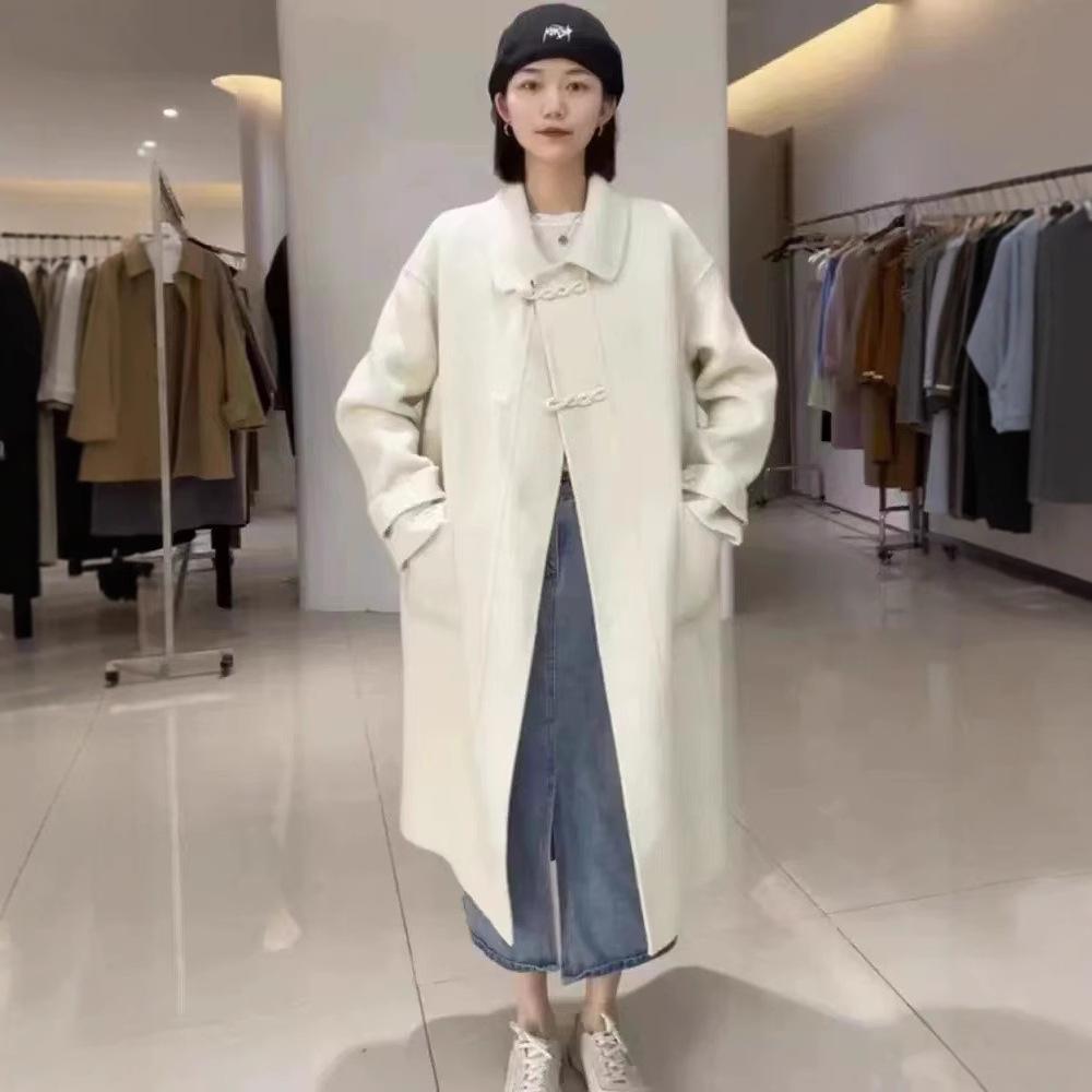 Новое двухстороннее шерстяное пальто средней длины в корейском стиле, свободное повседневное шерстяное пальто