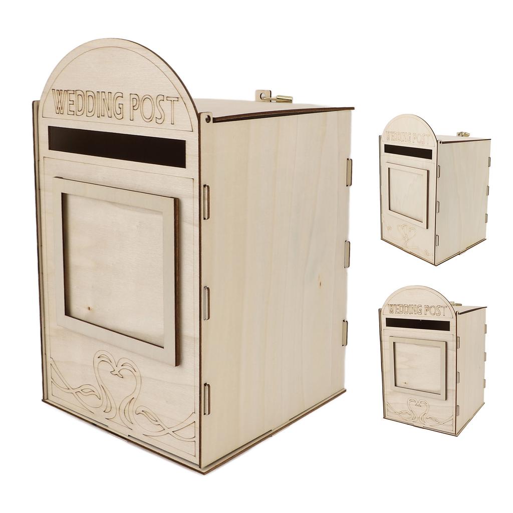 DIY Wooden Wedding Mailbox Post Box with Lock Key for Reception Wedding Anniversary Party Decoration