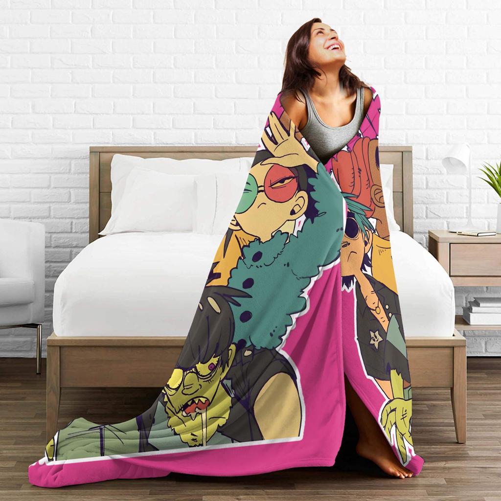 Music Band Gorillaz Crew Flannel Blanket Soft Throw Blanket for Outdoor Airplane Travel Fashion Bedspread Sofa Bed Cover