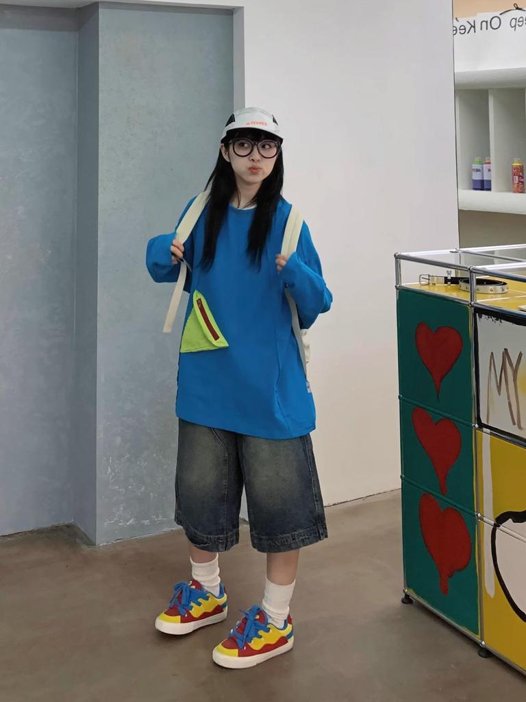 Унисекс Американские Ретро Свободные Джинсы Широкие Штанины - Летние Прямые Укороченные Брюки