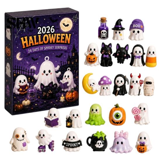 24 Day Box Halloween Advent Calendar 2026, Days Countdown with 2D Flat Gifts for Adults Kids Acrylic Mini Figures, Collectible Surprise Girls