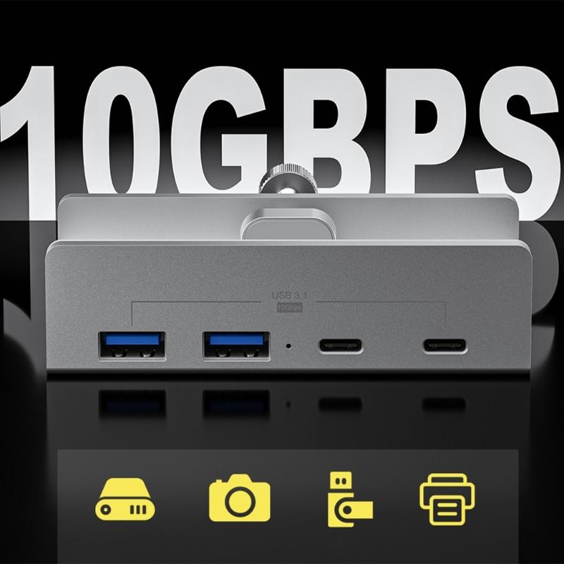 10 Гбит/с USB C USB-хаб 4 порта Алюминиевый USB 3.1 док-станция Зажим для настольного компьютера с портом дополнительного питания 5 В 2 А