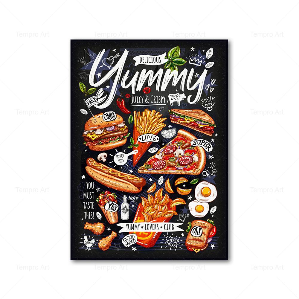 Декор для кухни, пицца, сэндвич, гамбургер, постер с едой, холст, живопись, принты, скандинавские настенные художественные фотографии, украшение для ресторана, дома