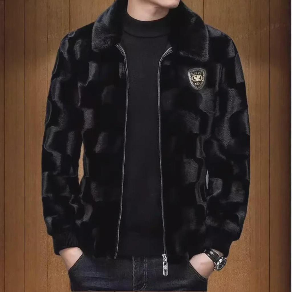 2024 Мужская шуба из золотистого норкового бархата: Зимняя куртка Haining с искусственным мехом