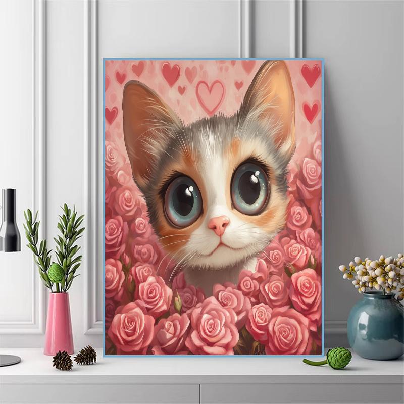 Pink calico cat Pattern 3pcs 100% Round Full Drill 5D DIY Diamond Painting Embroidery Cross Stitch Rhinestone Décor