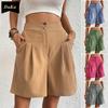 Летние брюки, европейские и американские повседневные женские шорты с высокой талией и широкими штанинами