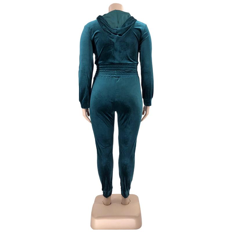 Весенне-осенний эластичный бархатный тонкий большой женский костюм из двух частей