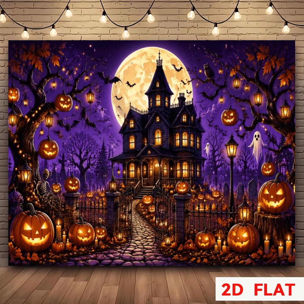 One 2D Halloween-themed banner background is made of polyester material.