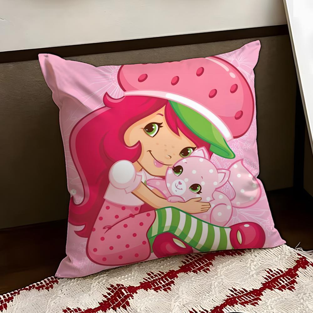 Cartoon SStrawberry SShortcake Cushion Cover Reversible Soft Durable Pillow Cover Home Car MultiScene Use for Daily Comfort