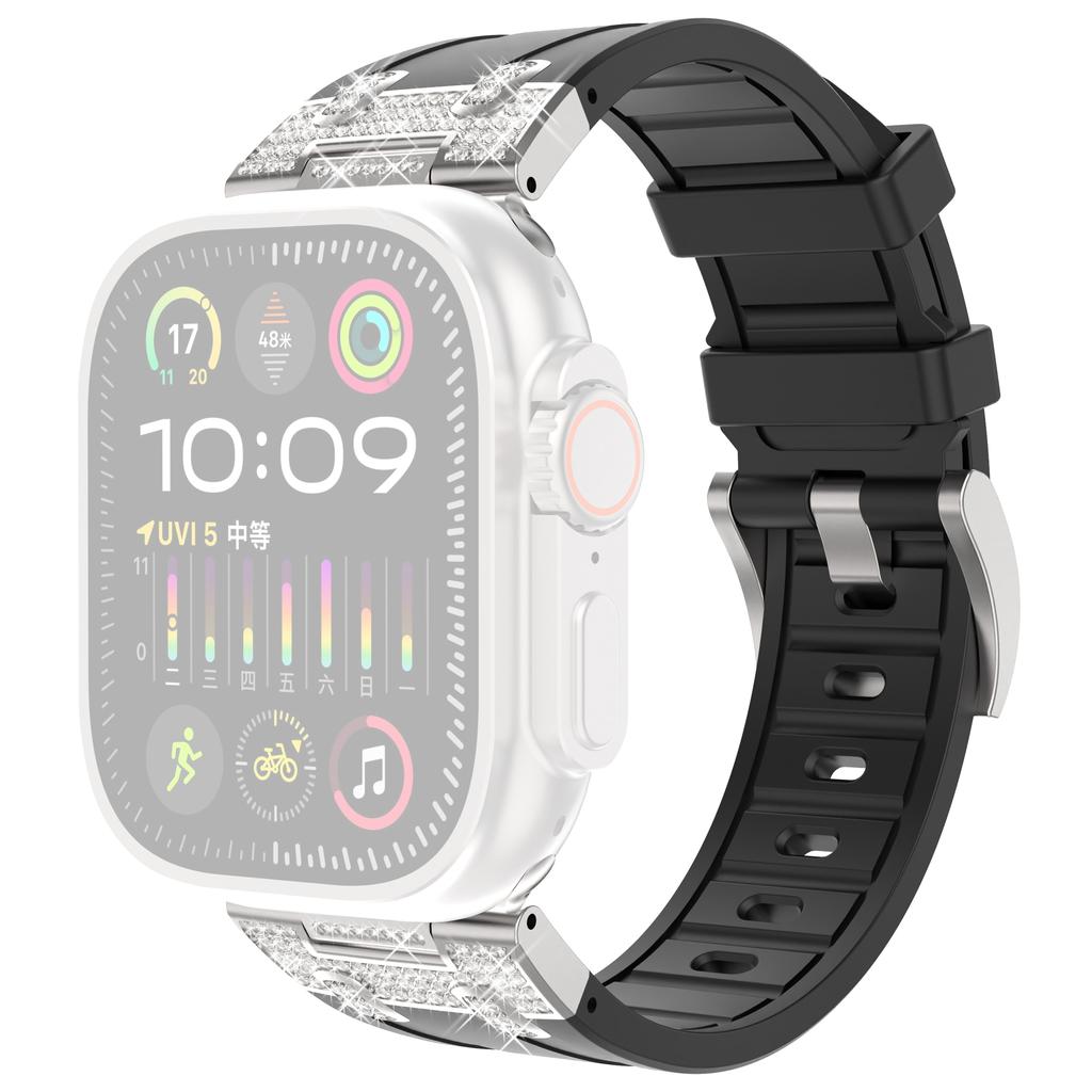 For Apple Watch Series 10 42mm/9 8 7 41mm/SE (2023) SE (2022) SE 6 5 4 40mm/3 2 1 38mm Rhinestone Silicone Rubber Strap