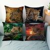 Safari Leopard Pillow Covers, Realistic Big Cat Jungle Scene Decorative Throw Pillow Cases, Wildlife Home Decor Cushion Covers