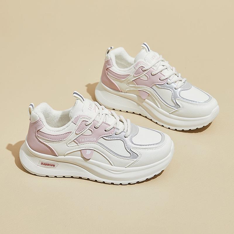 Женские зимние повседневные кроссовки на толстой платформе, нескользящие, удобные, для ходьбы, с подкладкой из искусственного меха, со шнуровкой, теплые кроссовки для бега, теннисная обувь для женщин