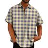Мужская клетчатая рубашка, рубашка с коротким рукавом, летняя повседневная одежда