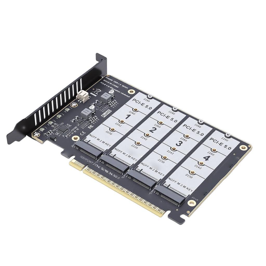 M.2 PCIE 5.0 Adapter Card 4 Port M.2 NVMe SSD to PCIE X16 M Key Hard Drive Converter Reader PC Internal Expansion Card 4x128Gbps