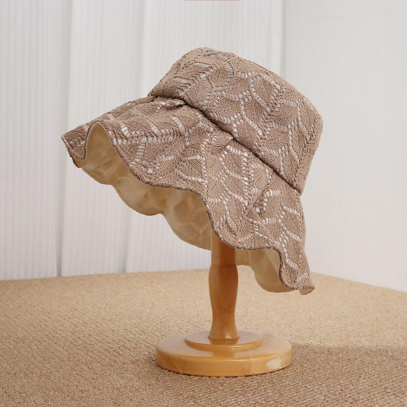 New lace hollow big brim basin hat women's summer sunscreen sun hat gentle wind show face hat
