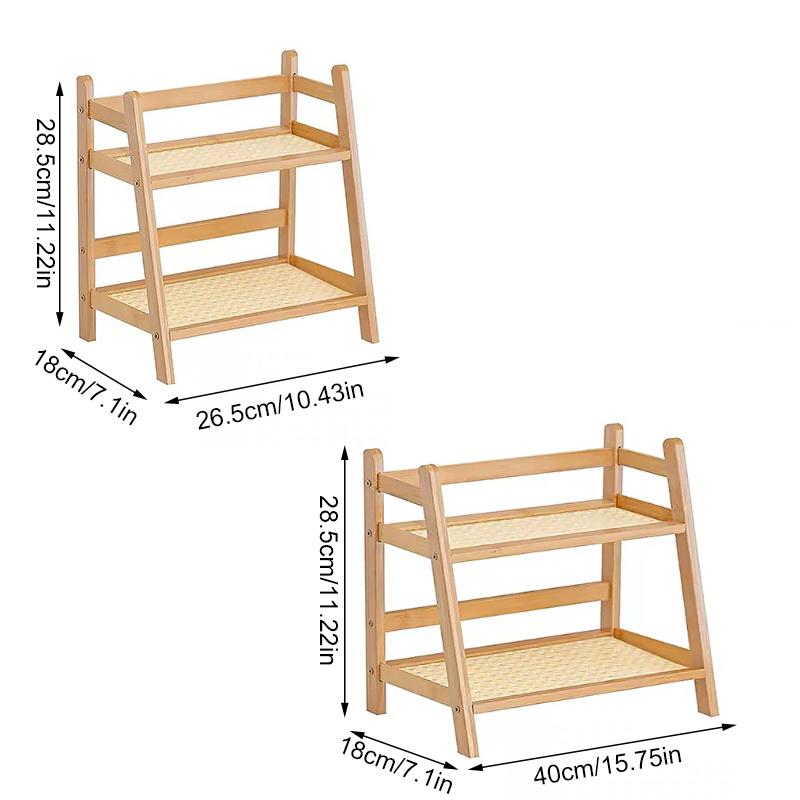 1Set Storage Rack Work Display Rack Kitchen 2-layer Bedroom Cup Holder Vine Weaving Storage Rack