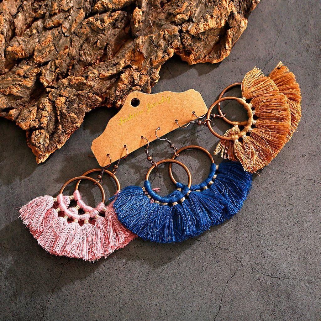 Bohemian Ethnic Retro Earring Set: 3-Piece Hanfu & Nepal Style for Women