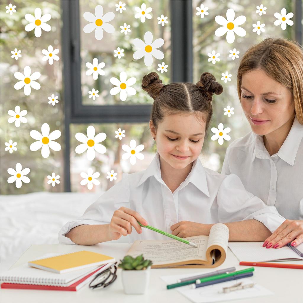 Белая ромашка цветок наклейка на окно весна дом гостиная стеклянное окно дверь украшение водонепроницаемая электростатическая наклейка на стекло