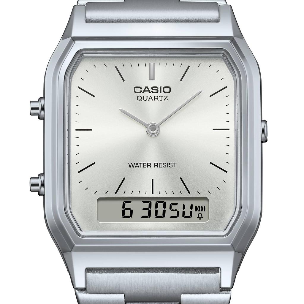 Casio AQ-230A-7A Серебряные аналогово-цифровые часы, Один размер, с серебряным браслетом