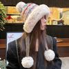 Knitted Fluzzy Russain Hat Trapper Earflap Outdoor Ski Cap  Male Female Thick Warm Winter Beanie Hat Fur Pompom Bomber Hat