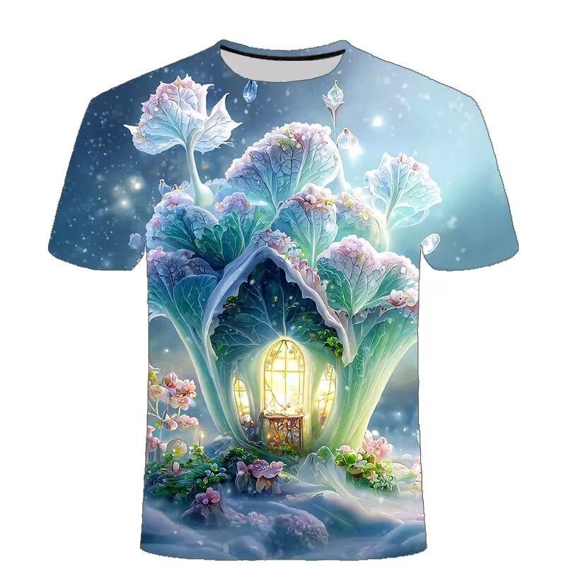 Summer T-shirt Vegetable House Series Picture 3D Digital Printed Short-sleeved Men Casual Round Neck T-shirt Tops