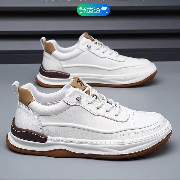 Men's Shoes Trend Versatile Casual Shoes European Station Sports Shoes Men's Fashion Leather Board Shoes Men's New White Shoes