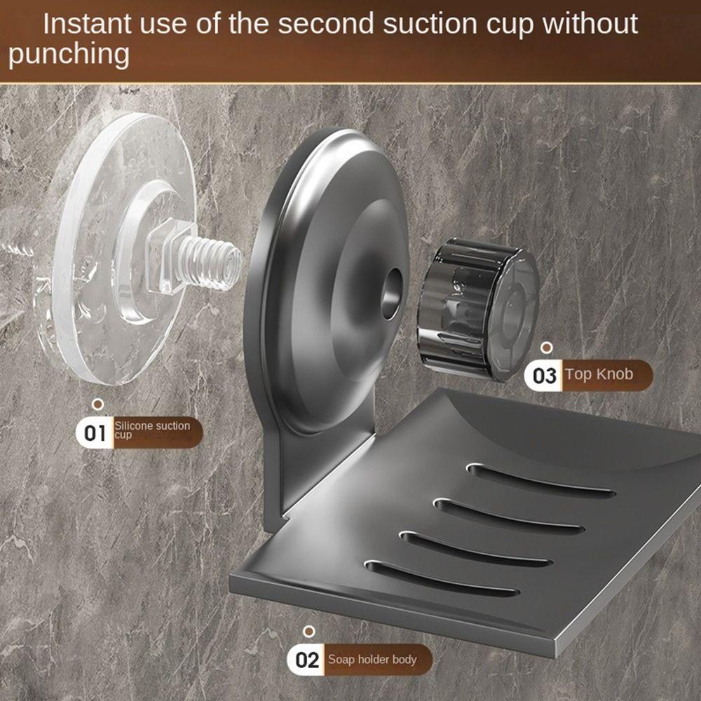 Metal Soap Dish Suction Cup Soap Container Tray Storage Rack  Bathroom Kitchen Sink Organizer