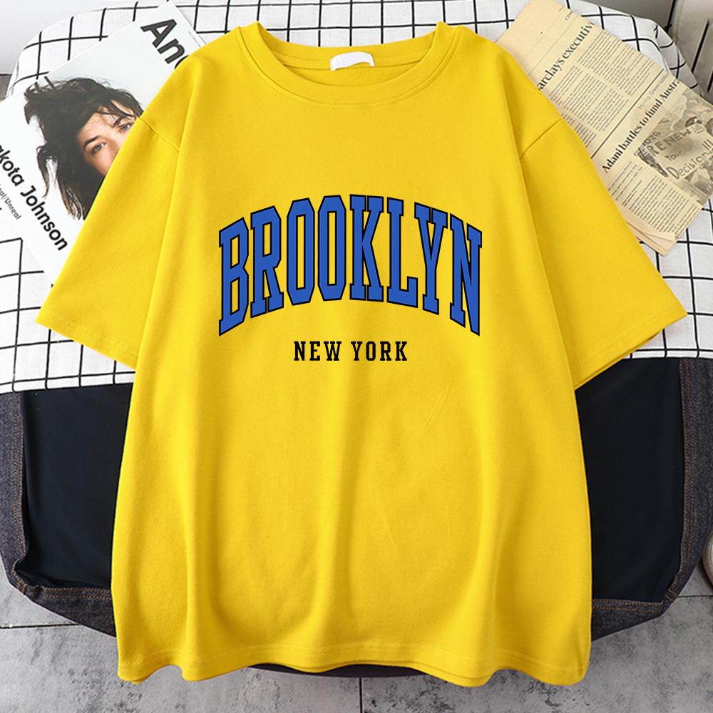 Женская футболка Brooklyn New York синего цвета, уличная футболка в стиле хип-хоп, спортивная мягкая хлопковая одежда, свободная футболка больших размеров, одежда