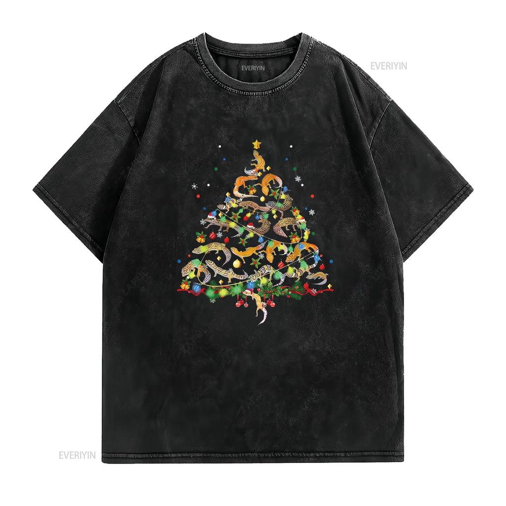 Womens Leopard Gecko Christmas Tree Funny Marsupial Xmas T Shirt vintage Washed designer clothes Comfortable Stylish fashion