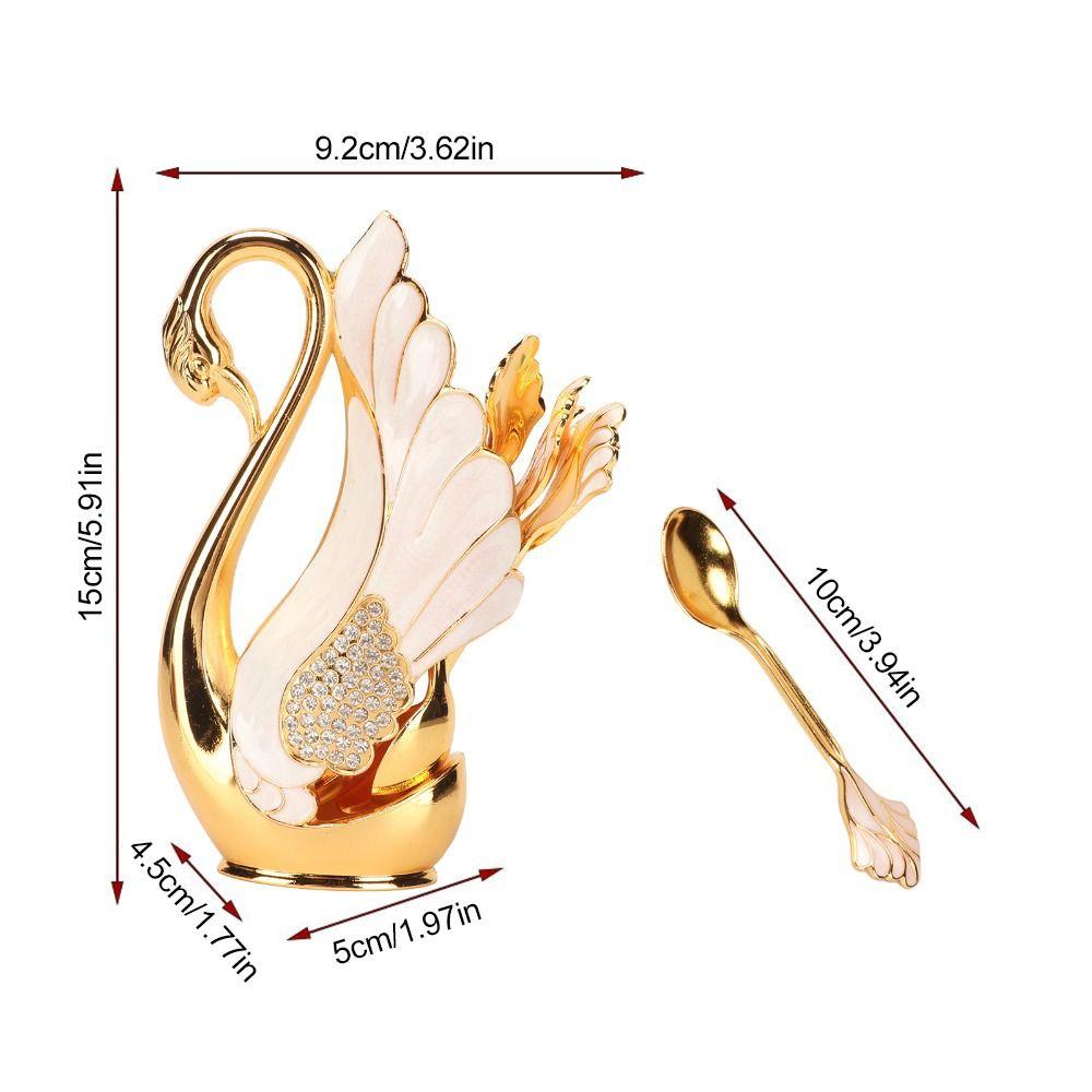 7pcs Zinc Alloy Swan Base Holder Golden 6 Teaspoons Coffee Dinnerware Set Mirror Finish Dessert Spoon Set For Bistros Bars