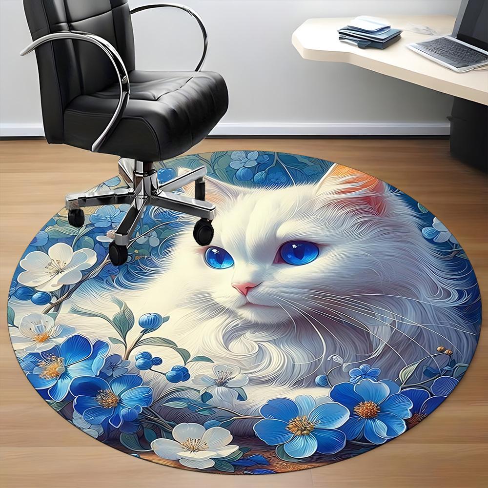 1pc Floral Cat Print Chair Carpet for Office, Non-slip, Soft and Durable Office Rug for Decoration, Perfect for Office yy260105046