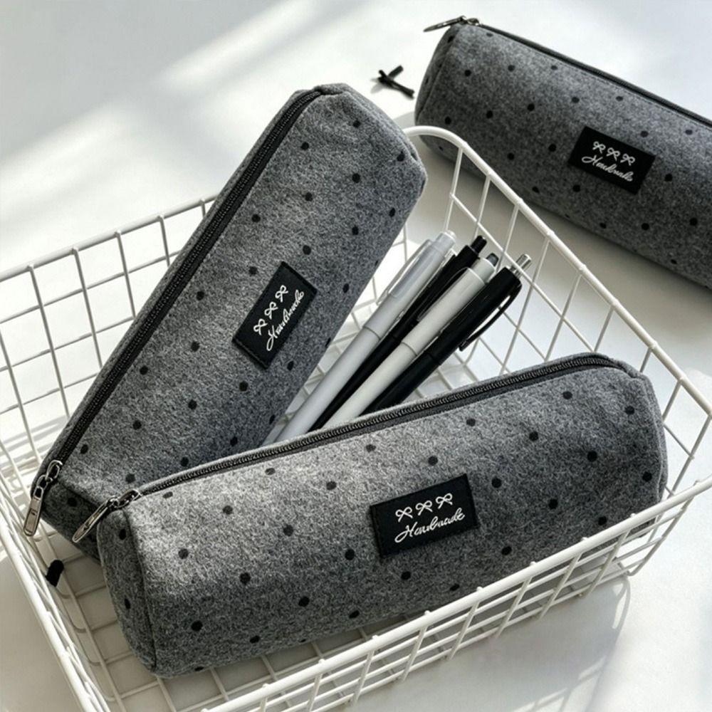 Polka Dot Pencil Case Gray Stationery Bag High Quality Pencil Pouch School Supplies