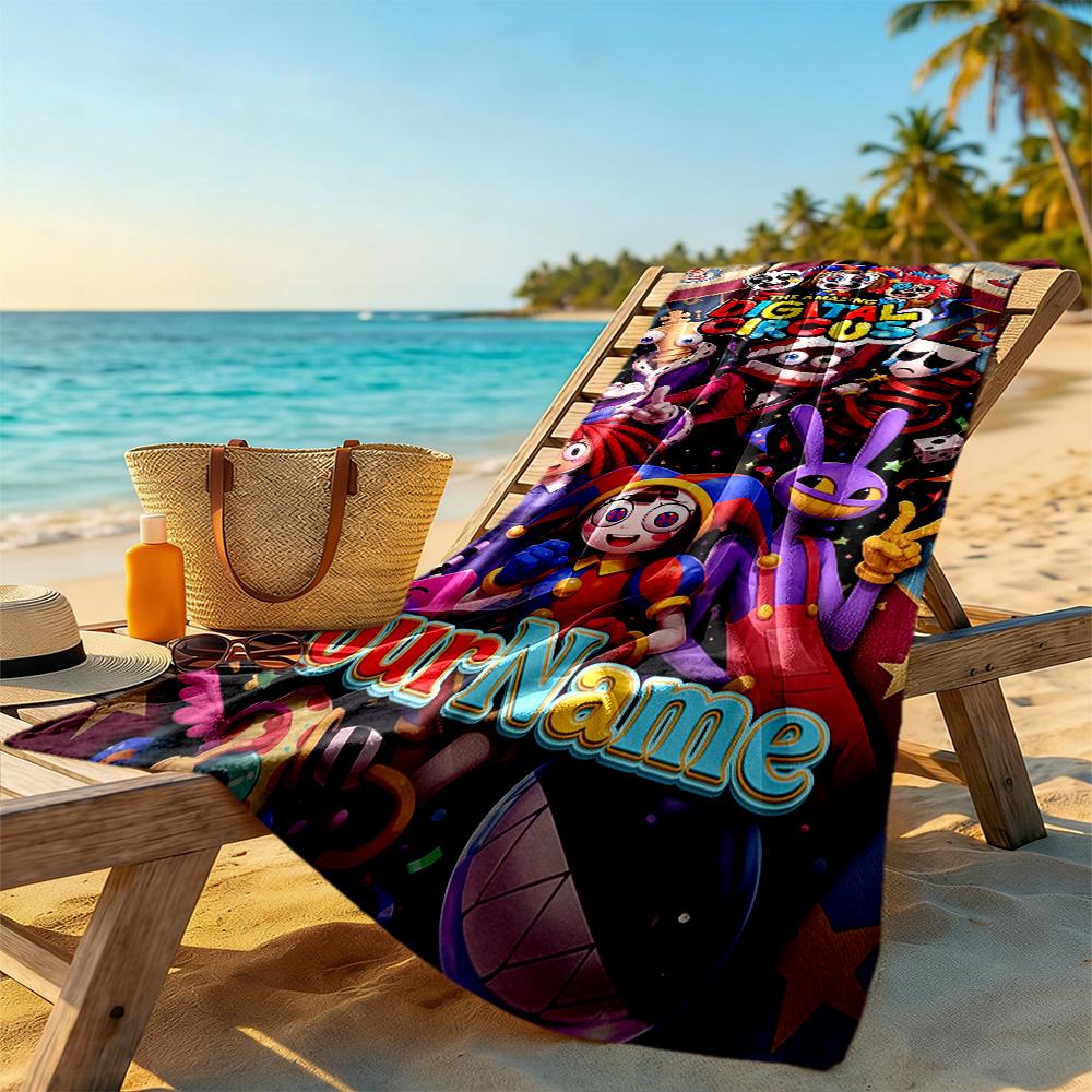 Digital Circus Personalized Text Beach Towel Soft Durable Quick-Dry Ideal for Travel Outdoor Swim Pool Yoga Surf Camping Hiking Gym Gift Holiday