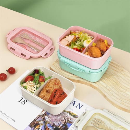 ASY Straw Bento Box, Microwave-Safe, Lightweight, Cutlery Included, Fork and Spoon Included, 850ml Capacity, Single Tier, Simple Design, Large Capacit