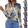 Women's Fashion Casual Lapel Short Long Sleeve Print Shirt Women's Button Up Tops