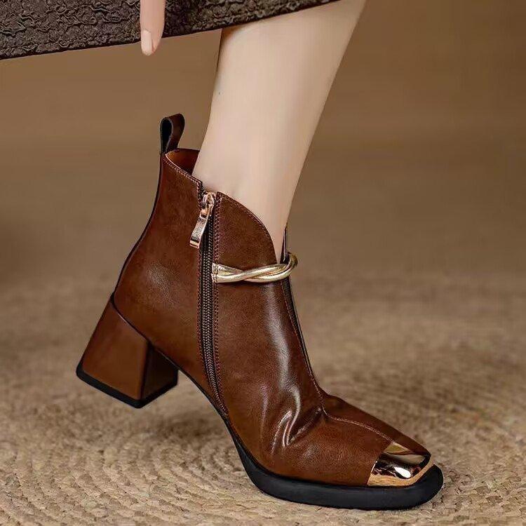 Весна и осень новые британские ботинки Martin женские короткие с квадратным носком короткие женские ботинки на толстом каблуке высокие черные