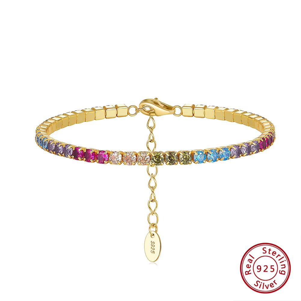 ORSA JEWELS Модный теннисный браслет из стерлингового серебра 925 пробы, регулируемый, с цветными кубическими циркониями 4A, закрепка крапаном, 3 мм, для женщин SB192