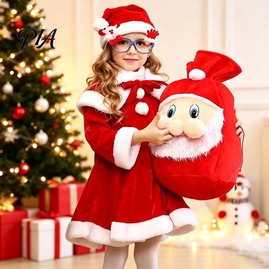 Santa Claus Goodie Bags Christmas Sack, Adjustable Drawstring Gift Bag, 3D Reusable Sacks Fabric Present Pouch, Holiday Party Supplies Storage Bag