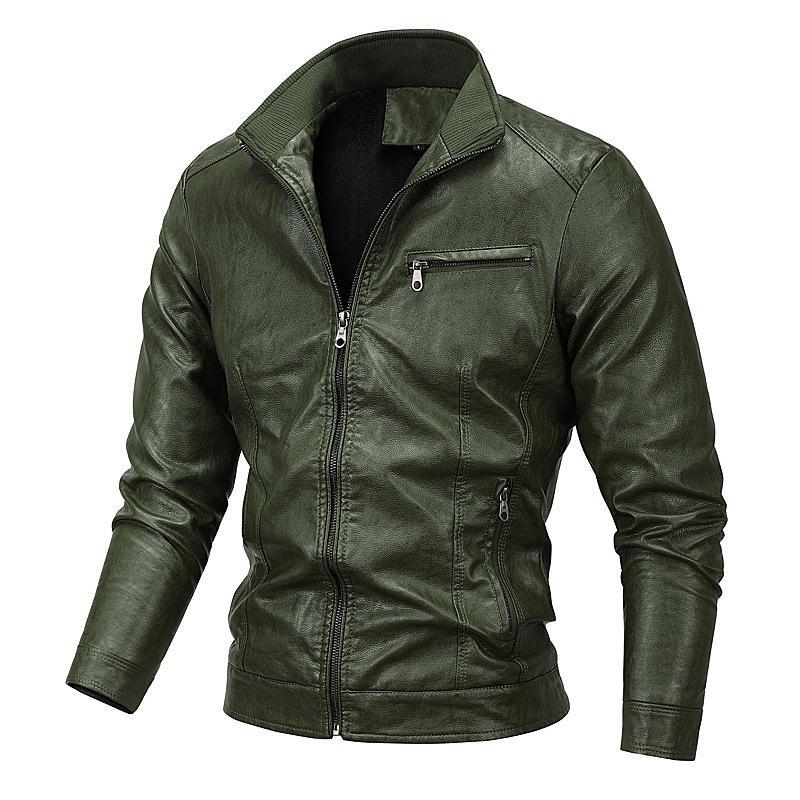 Мужская куртка из искусственной кожи для мотоцикла на осень/зиму - плюс бархат, молодежная повседневная, доступны большие размеры