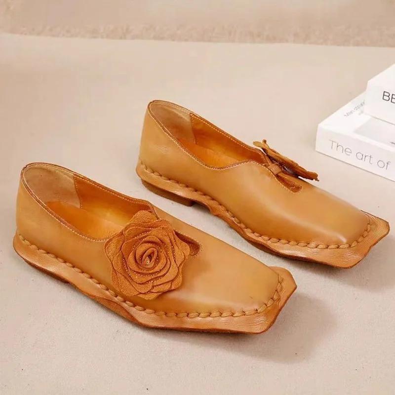Flower Women Loafers Shoes Flats Summer Casual Shoes Retro Woman Sandals 2025 Designer Brand Walking Femme De Zapatos